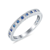 Half Eternity Band Stacking Engagement Ring Simulated Blue Sapphire CZ 925 Sterling Silver