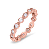 Curved Marquise Full Eternity Stackable Band Rose Tone, Simulated CZ 925 Sterling Silver