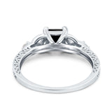 Cushion Celtic Art Deco Engagement Ring Simulated Black CZ 925 Sterling Silver