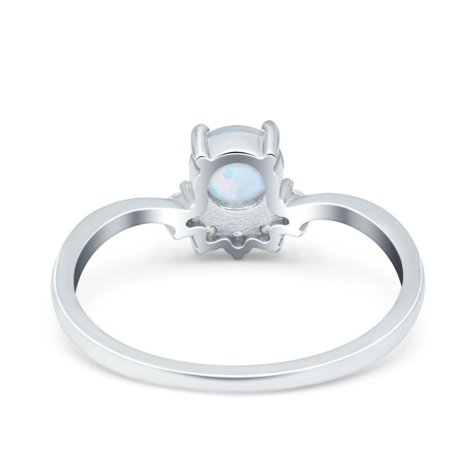 Art Deco V Chevron Engagement Ring Round Lab Created White Opal 925 Sterling Silver