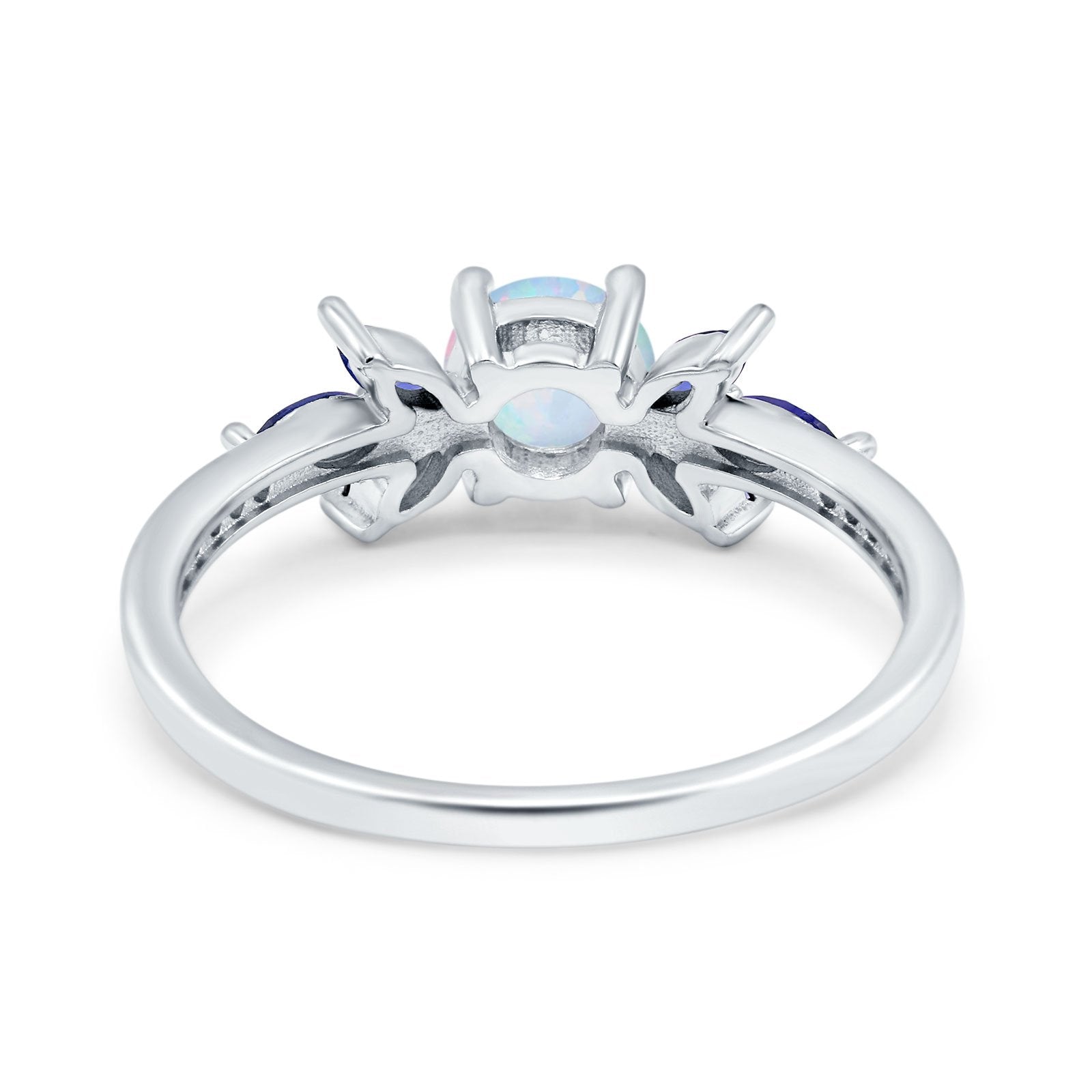 Marquise Wedding Ring Blue Sapphire Lab Created White Opal 925 Sterling Silver