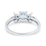 Marquise Wedding Ring Blue Sapphire Lab Created White Opal 925 Sterling Silver