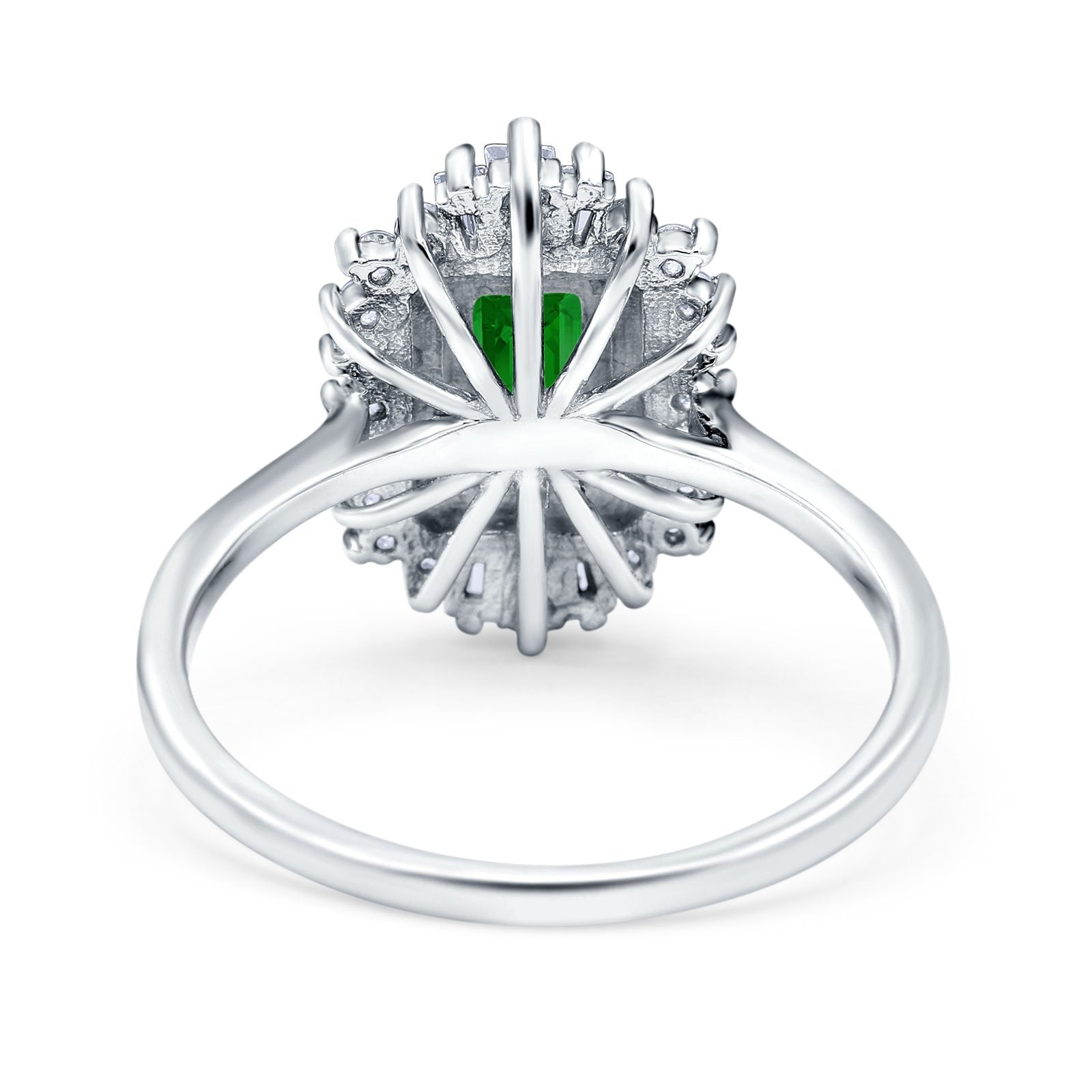 Emerald Cut Vintage Wedding Ring Simulated Green Emerald CZ 925 Sterling Silver