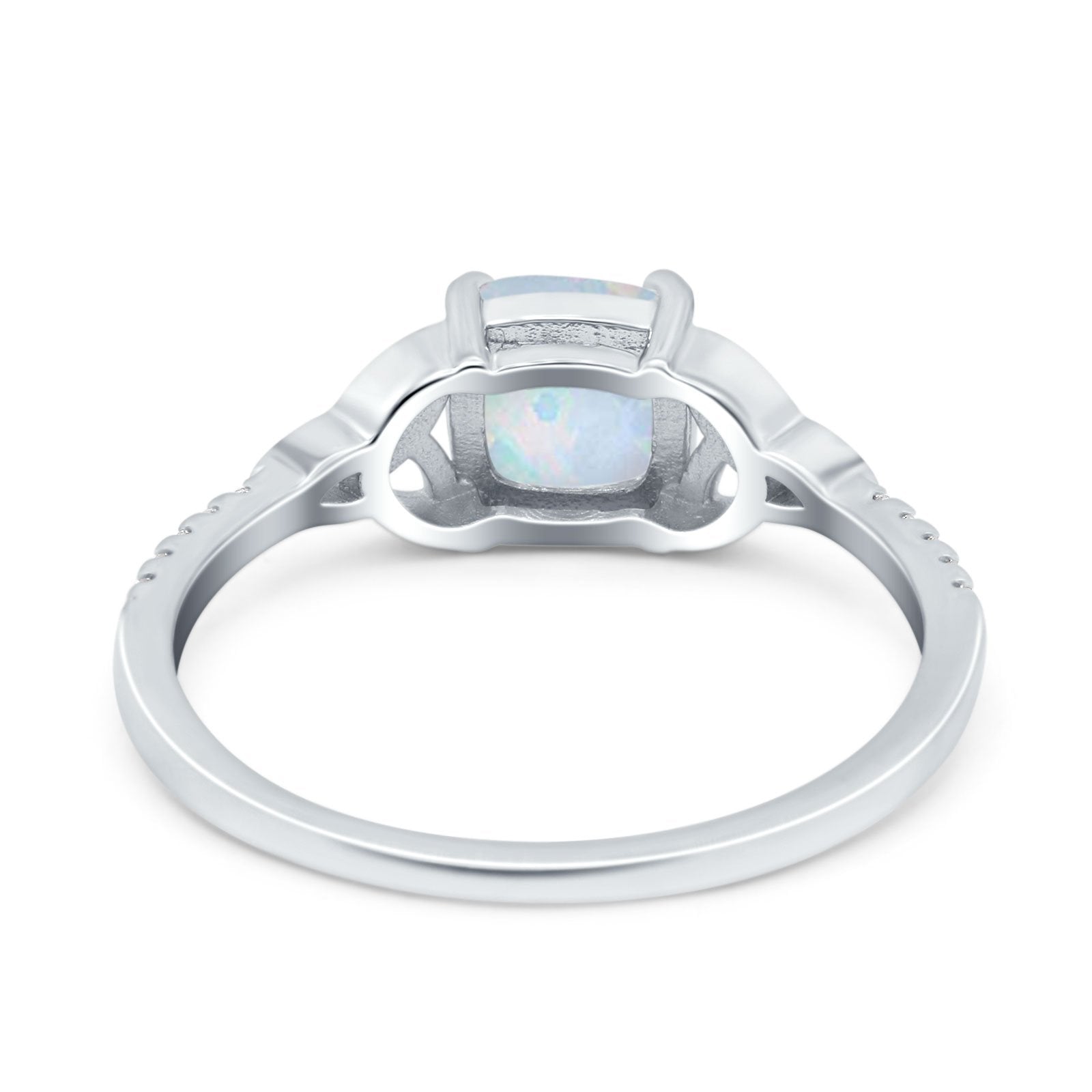 Cushion Cut Celtic Art Deco Wedding Engagement Bridal Ring Round Lab Created White Opal 925 Sterling Silver