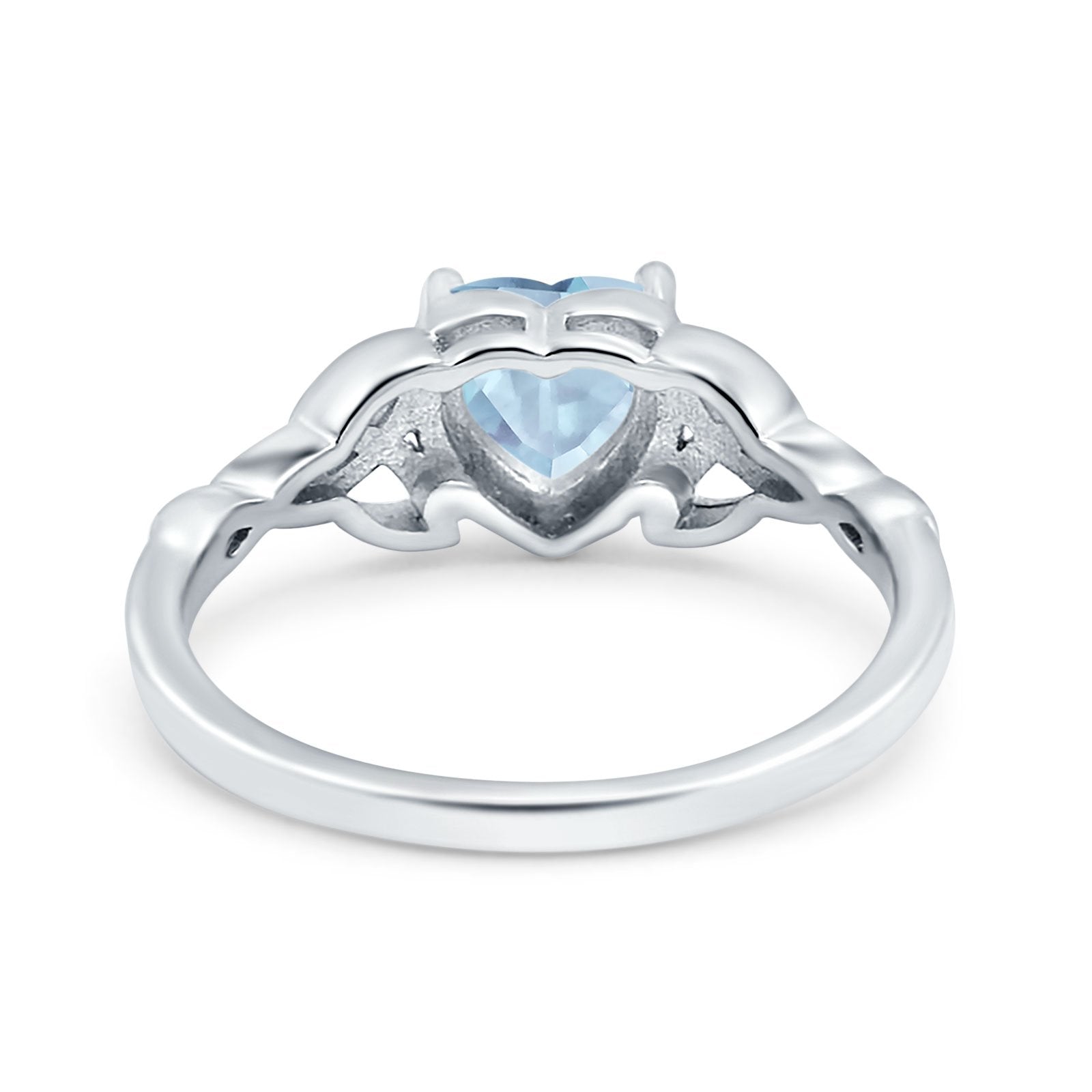 Heart Celtic Wedding Promise Ring Simulated Aquamarine CZ 925 Sterling Silver