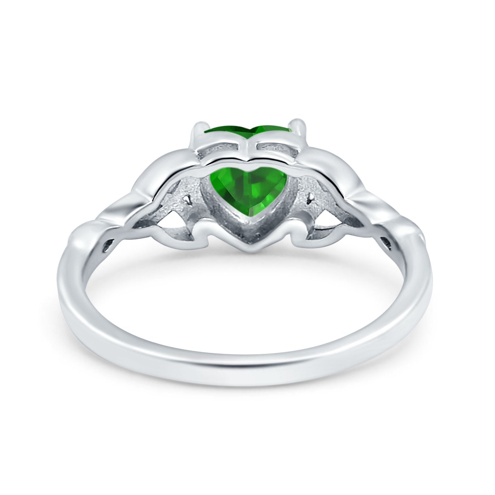 Heart Celtic Wedding Promise Ring Simulated Green Emerald CZ 925 Sterling Silver
