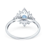 Oval Cut Halo Vintage Wedding Ring Simulated Aquamarine CZ 925 Sterling Silver