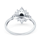 Oval Cut Halo Vintage Wedding Ring Simulated Black CZ 925 Sterling Silver