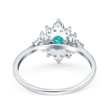 Oval Cut Halo Vintage Wedding Ring Simulated Paraiba Tourmaline CZ 925 Sterling Silver