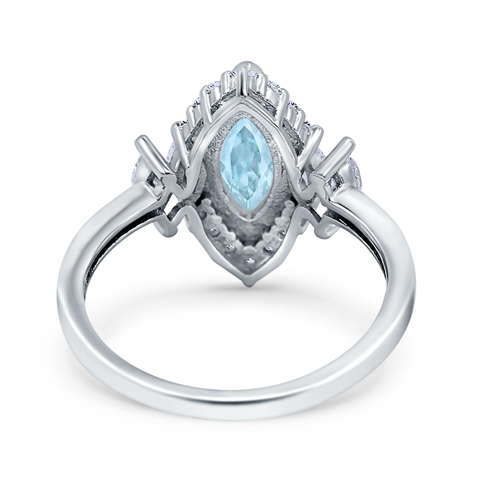 Marquise Vintage Wedding Ring Simulated Aquamarine CZ 925 Sterling Silver