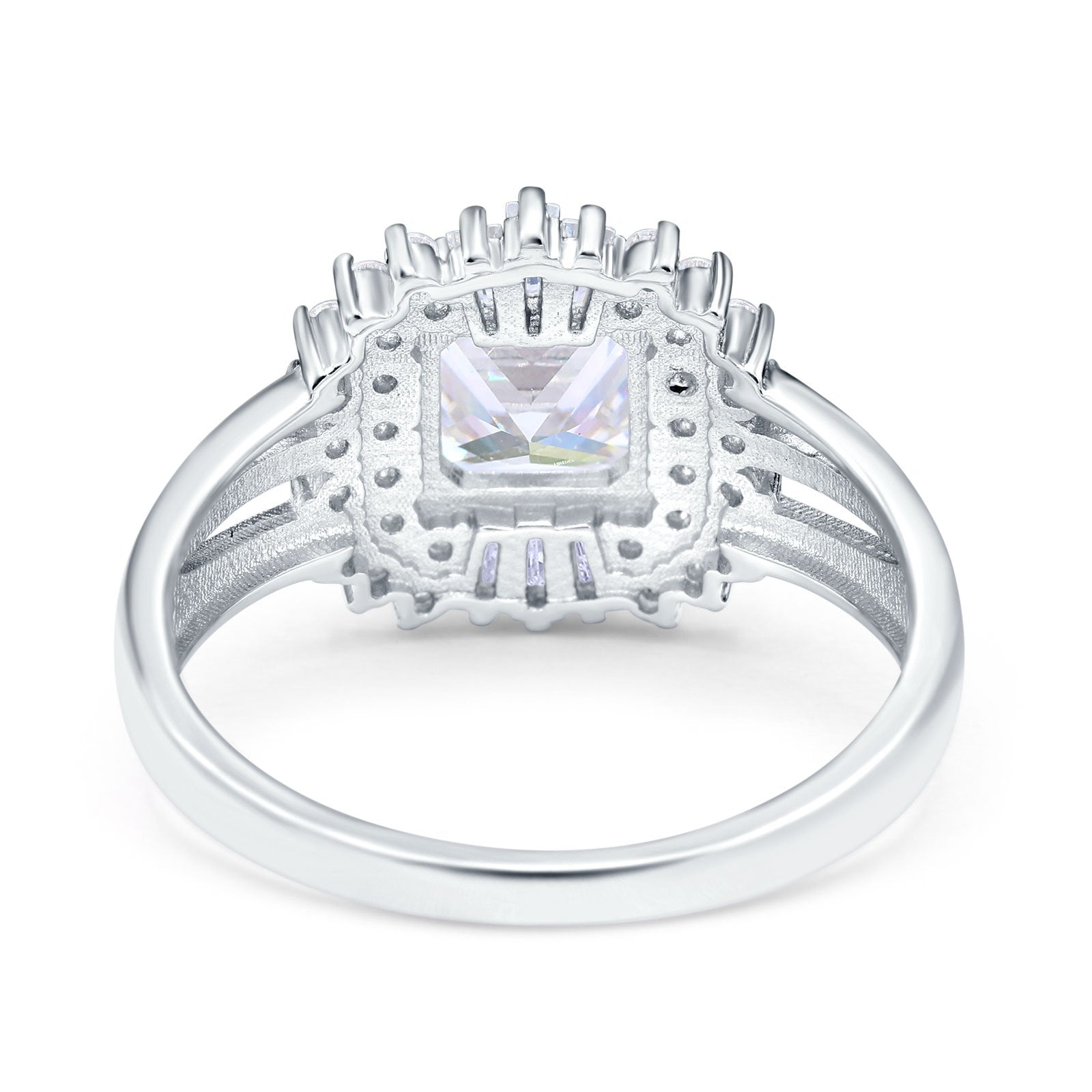 Cushion Cut Art Deco Wedding Ring Simulated Cubic Zirconia 925 Sterling Silver