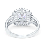 Cushion Cut Art Deco Wedding Ring Simulated Cubic Zirconia 925 Sterling Silver