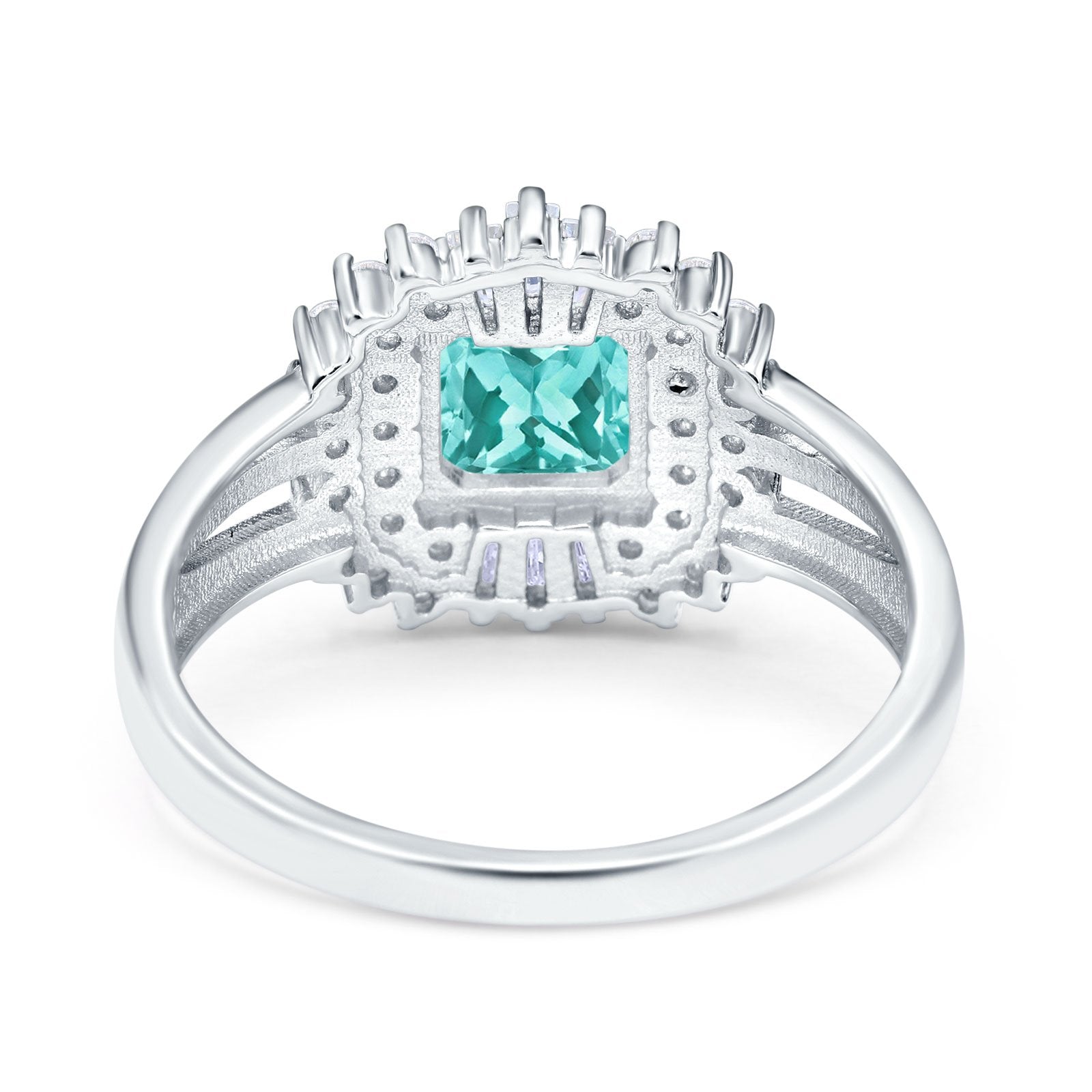 Cushion Cut Art Deco Wedding Ring Simulated Paraiba Tourmaline CZ 925 Sterling Silver