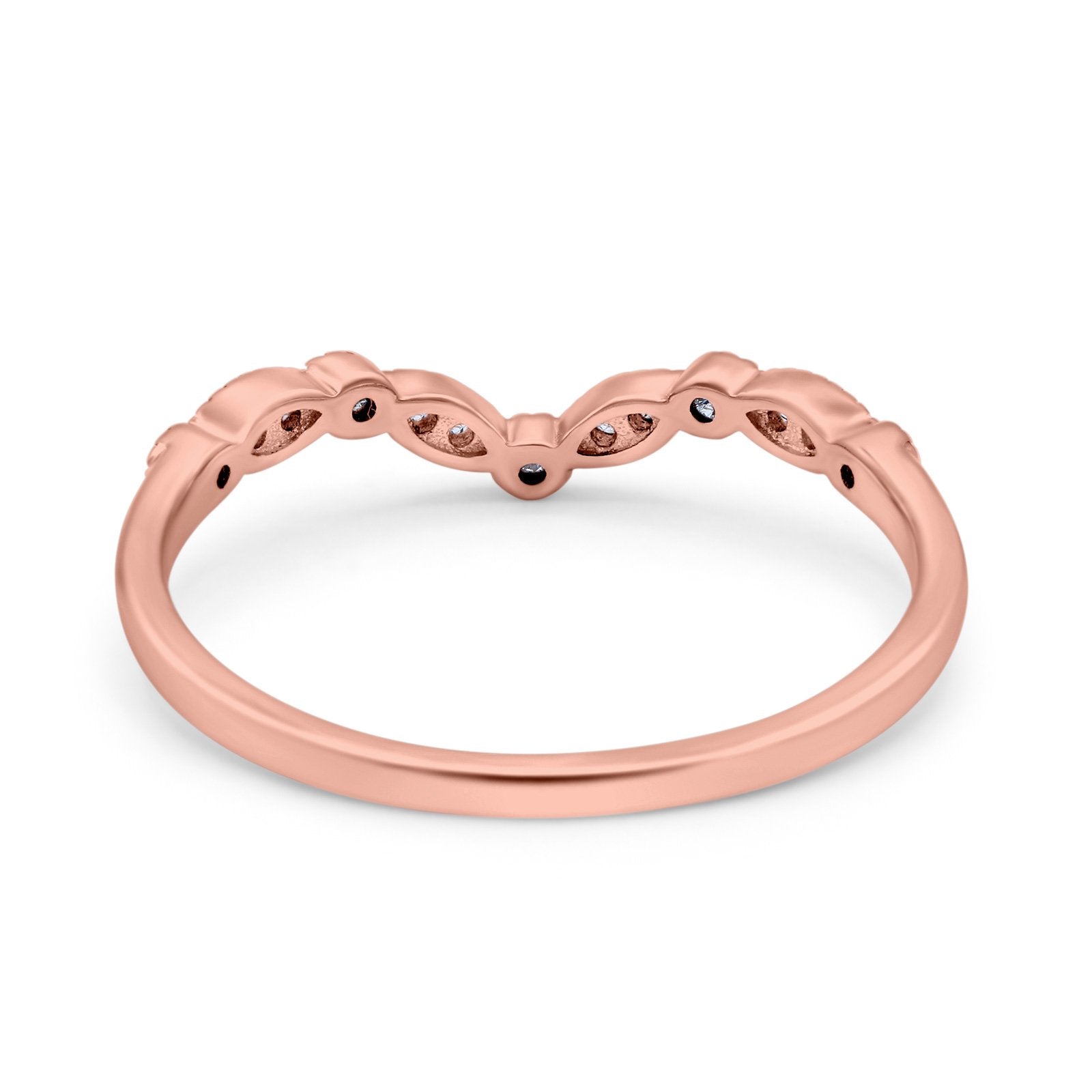 Curved Marquise Half Eternity Stackable Ring Rose Tone, Simulated Cubic Zirconia 925 Sterling Silver