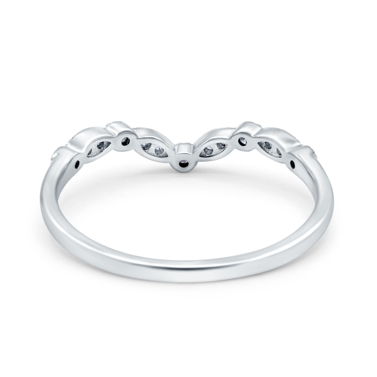 Curved Marquise Half Eternity Stackable Band Ring Simulated CZ 925 Sterling Silver