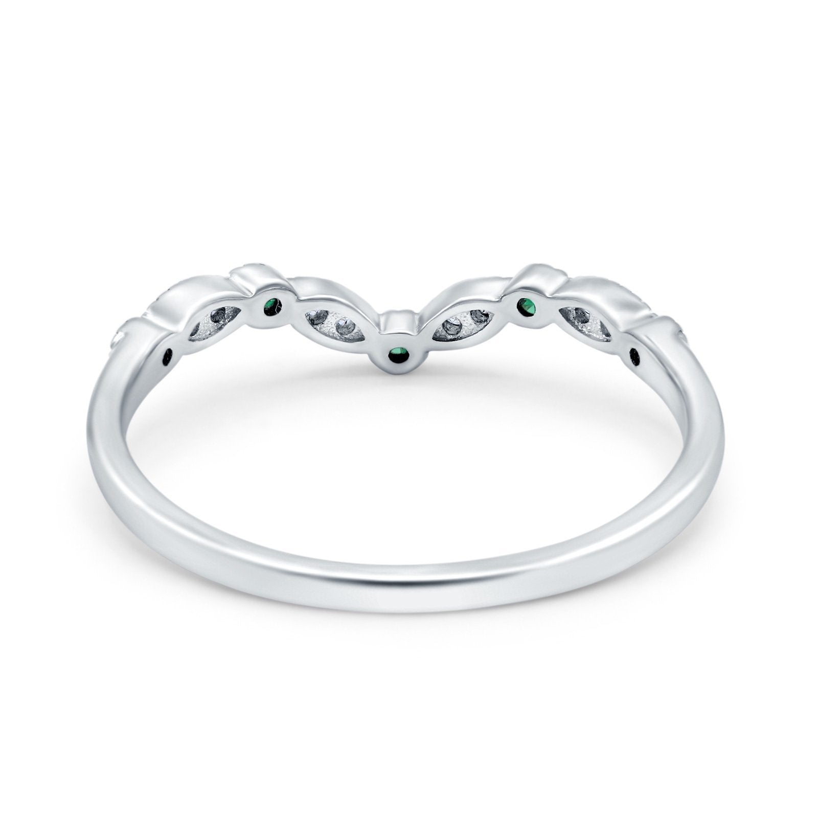 Curved Marquise Half Eternity Stackable Ring Simulated Green Emerald CZ 925 Sterling Silver