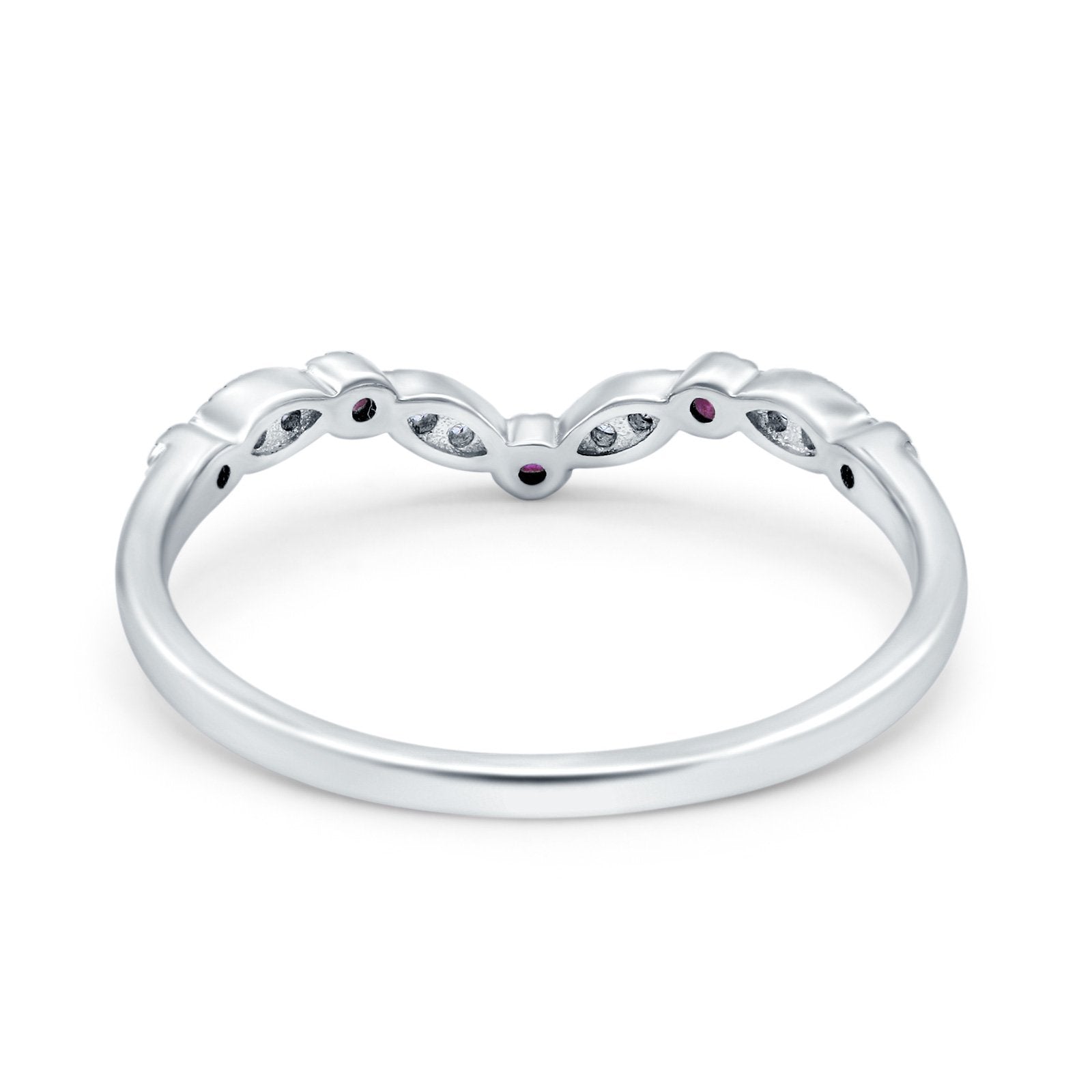 Curved Marquise Half Eternity Stackable Ring Simulated Ruby CZ 925 Sterling Silver