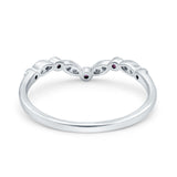 Curved Marquise Half Eternity Stackable Ring Simulated Ruby CZ 925 Sterling Silver