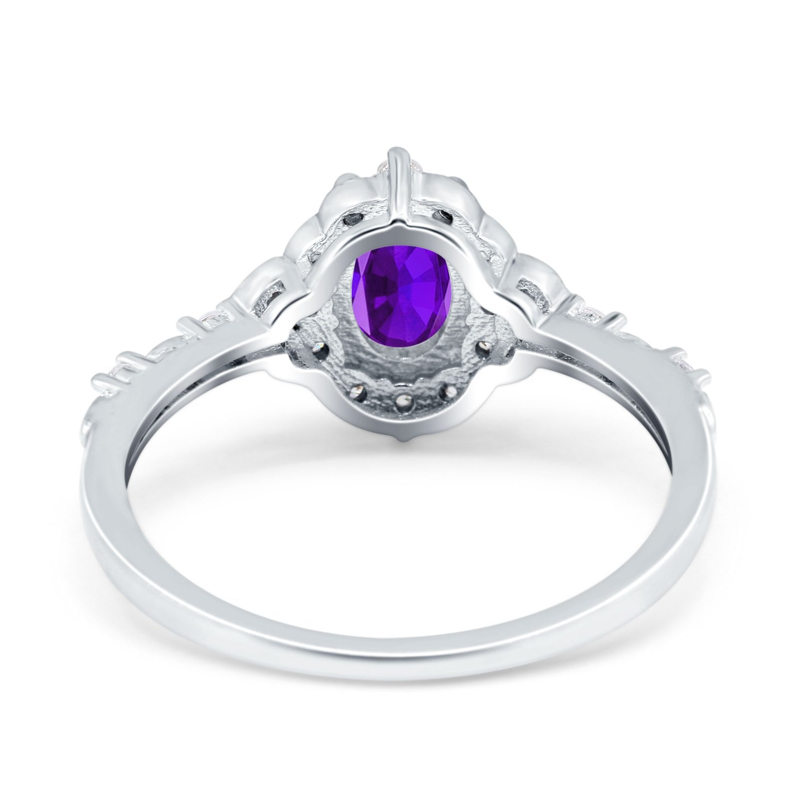 Oval Engagement Ring Accent Vintage Simulated Amethyst CZ 925 Sterling Silver