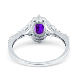 Oval Engagement Ring Accent Vintage Simulated Amethyst CZ 925 Sterling Silver