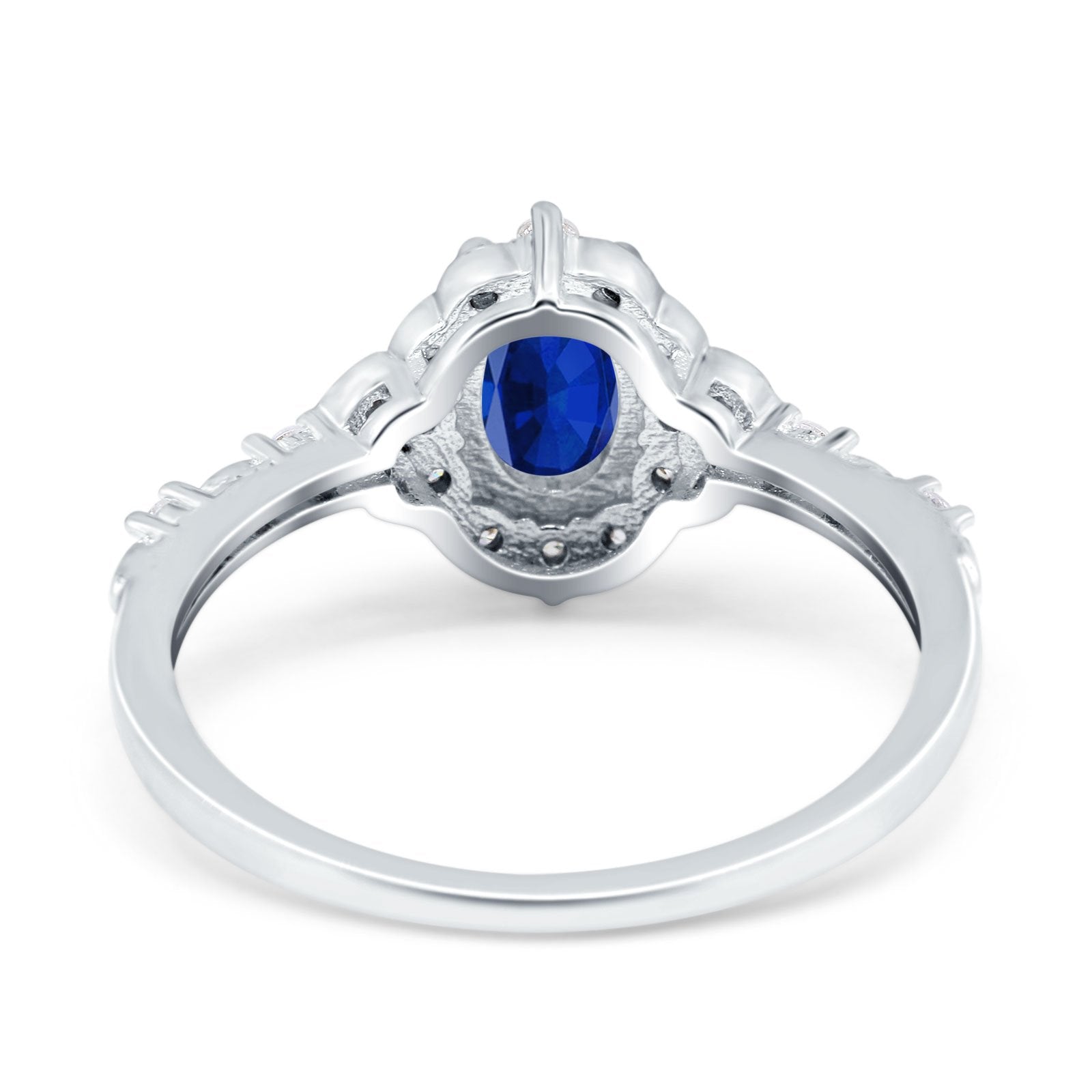 Oval Engagement Ring Accent Vintage Simulated Blue Sapphire CZ 925 Sterling Silver