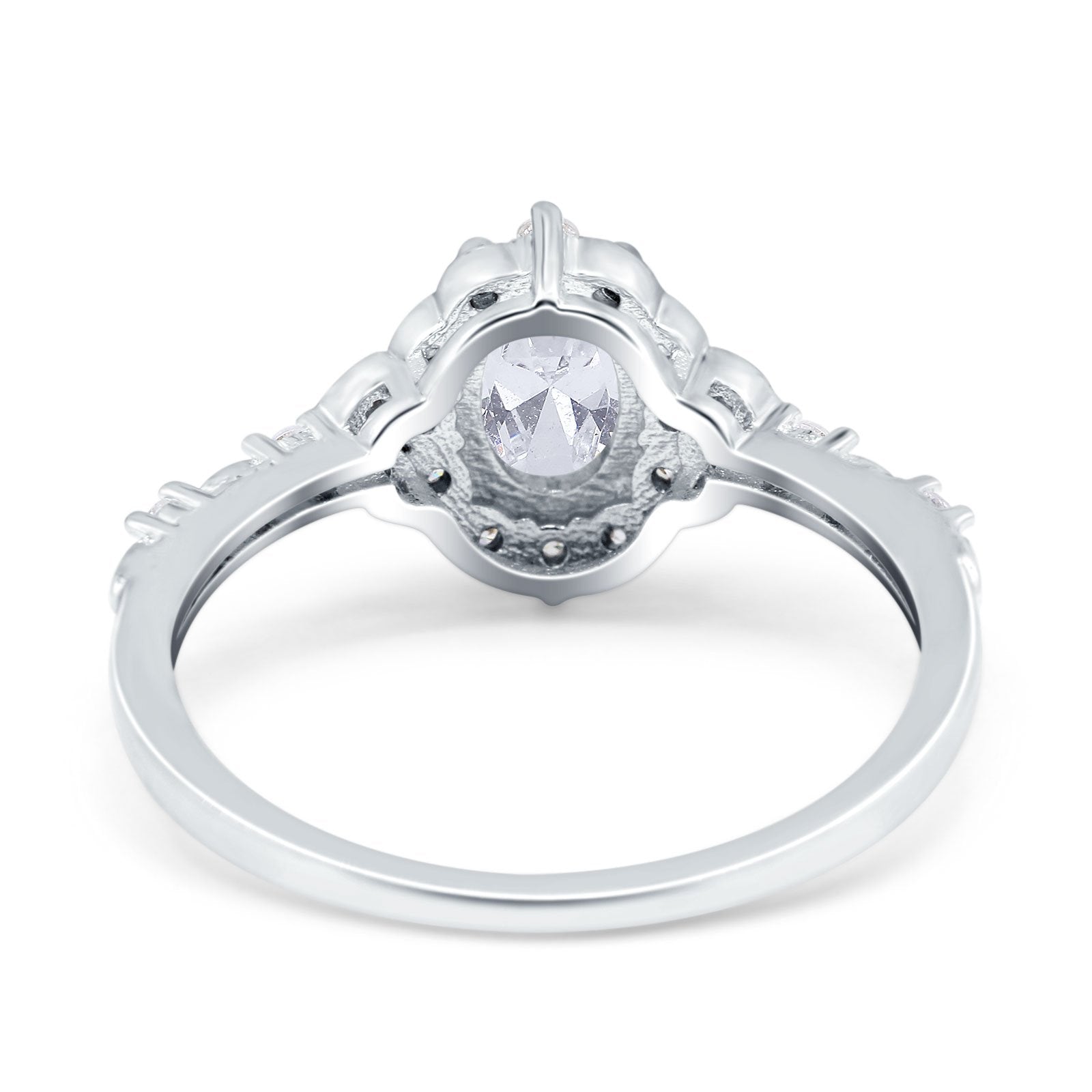 Oval Engagement Ring Accent Vintage Simulated Cubic Zirconia 925 Sterling Silver