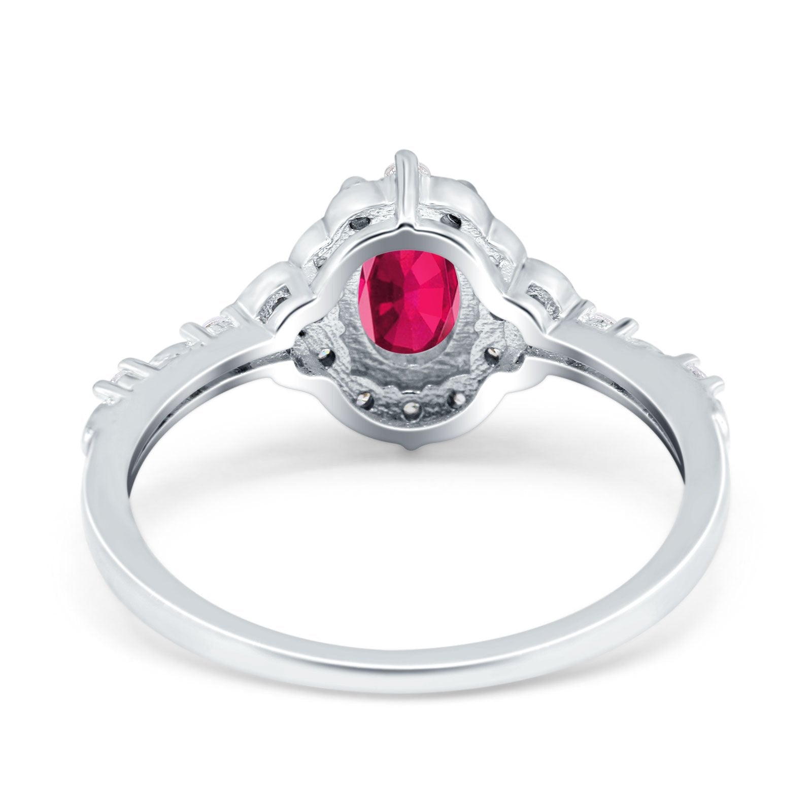 Oval Engagement Ring Accent Vintage Simulated Ruby CZ 925 Sterling Silver