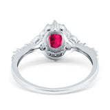 Oval Engagement Ring Accent Vintage Simulated Ruby CZ 925 Sterling Silver
