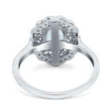 Art Deco Wedding Ring Oval Cut Solid Lab Created White Opal 925 Sterling Silver