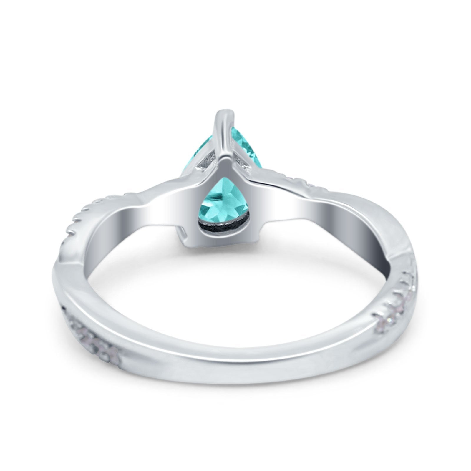 Pear Art Deco Wedding Ring Twisted Simulated Paraiba Tourmaline CZ 925 Sterling Silver
