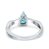 Pear Art Deco Wedding Ring Twisted Simulated Paraiba Tourmaline CZ 925 Sterling Silver