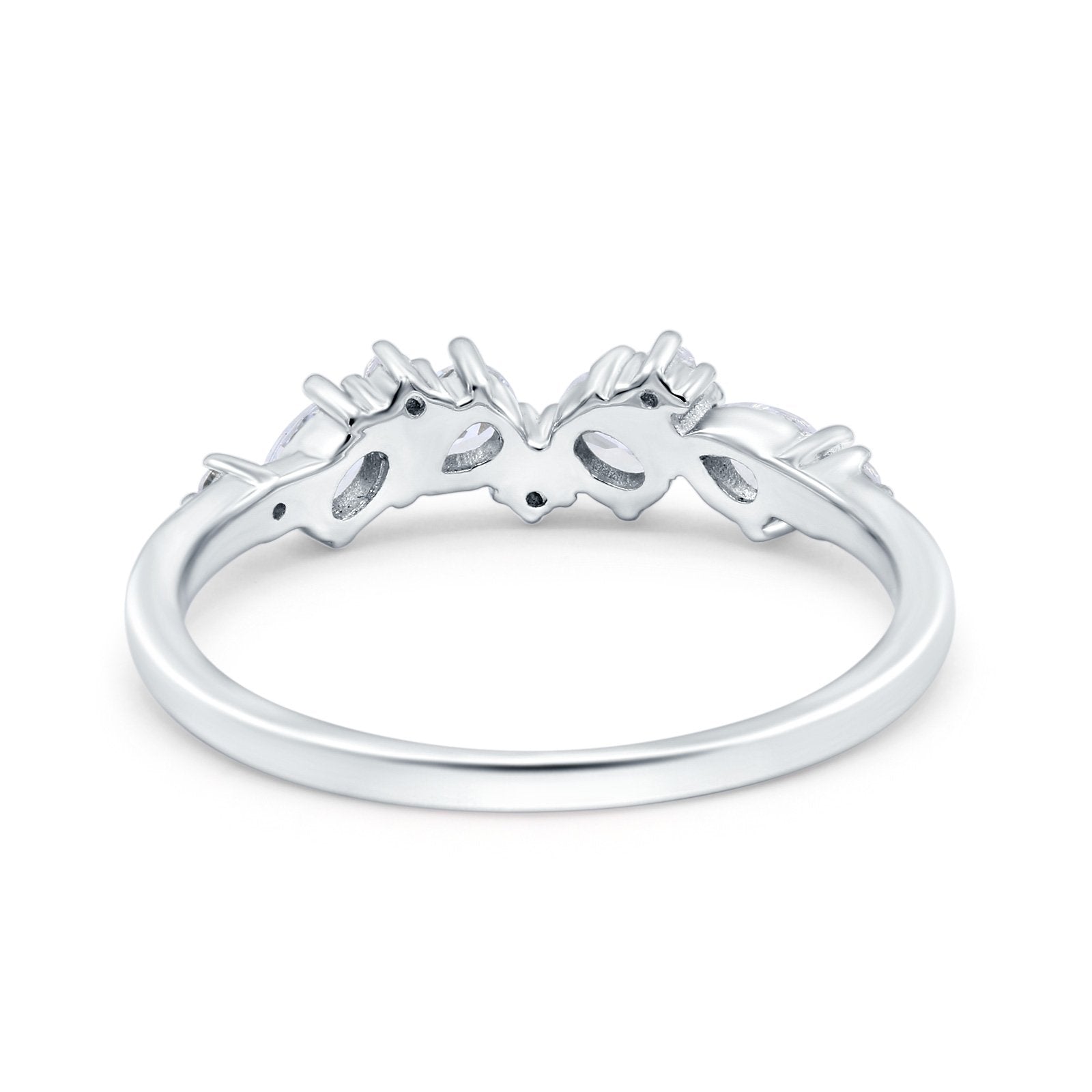Pear Oval Art Deco Half Eternity Wedding Band Ring Simulated Cubic Zirconia 925 Sterling Silver