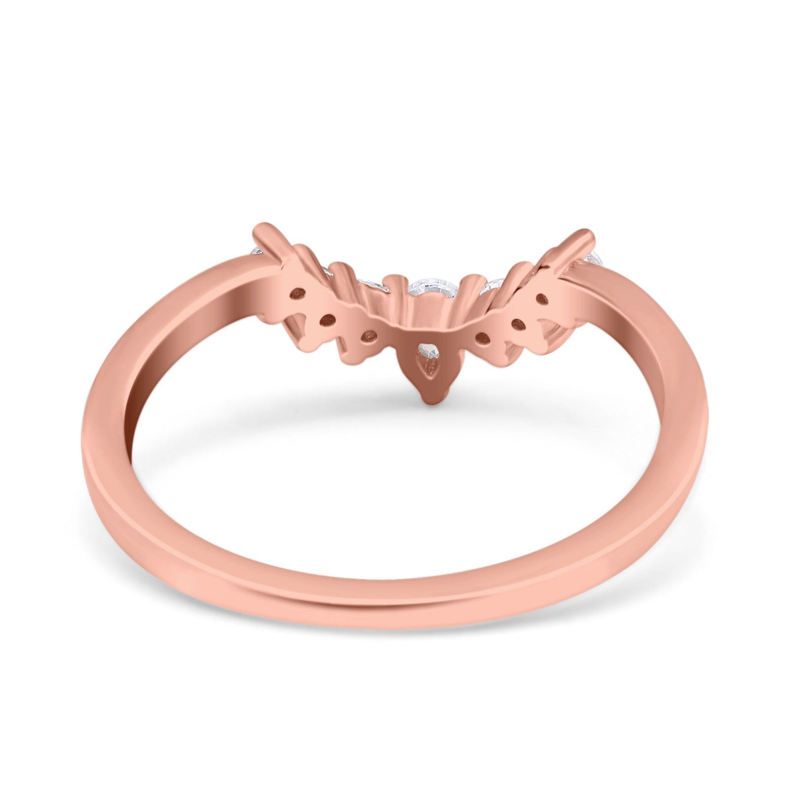Curved Eternity Stackable Wedding Band Ring Rose Tone, Simulated Cubic Zirconia 925 Sterling Silver