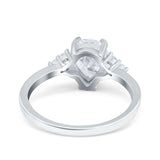 14K White Gold Teardrop Pear Art Deco Engagement Wedding Bridal Ring Round Simulated CZ Size-7