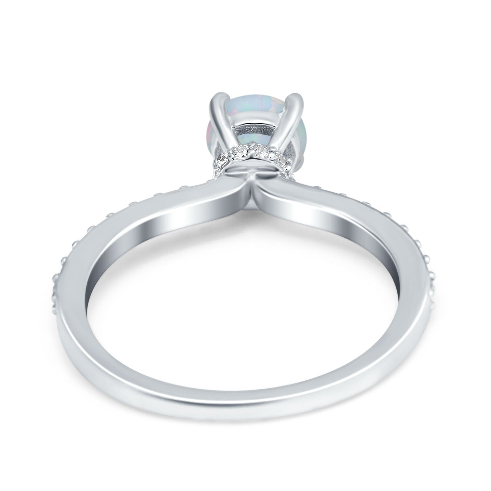 Art Deco Wedding Engagement Ring Accent Vintage Bridal Ring Round Lab Created White Opal 925 Sterling Silver
