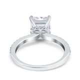 Cushion Cut Art Deco Vintage Engagement Wedding Bridal Ring Round Simulated Cubic Zirconia Accent 925 Sterling Silver