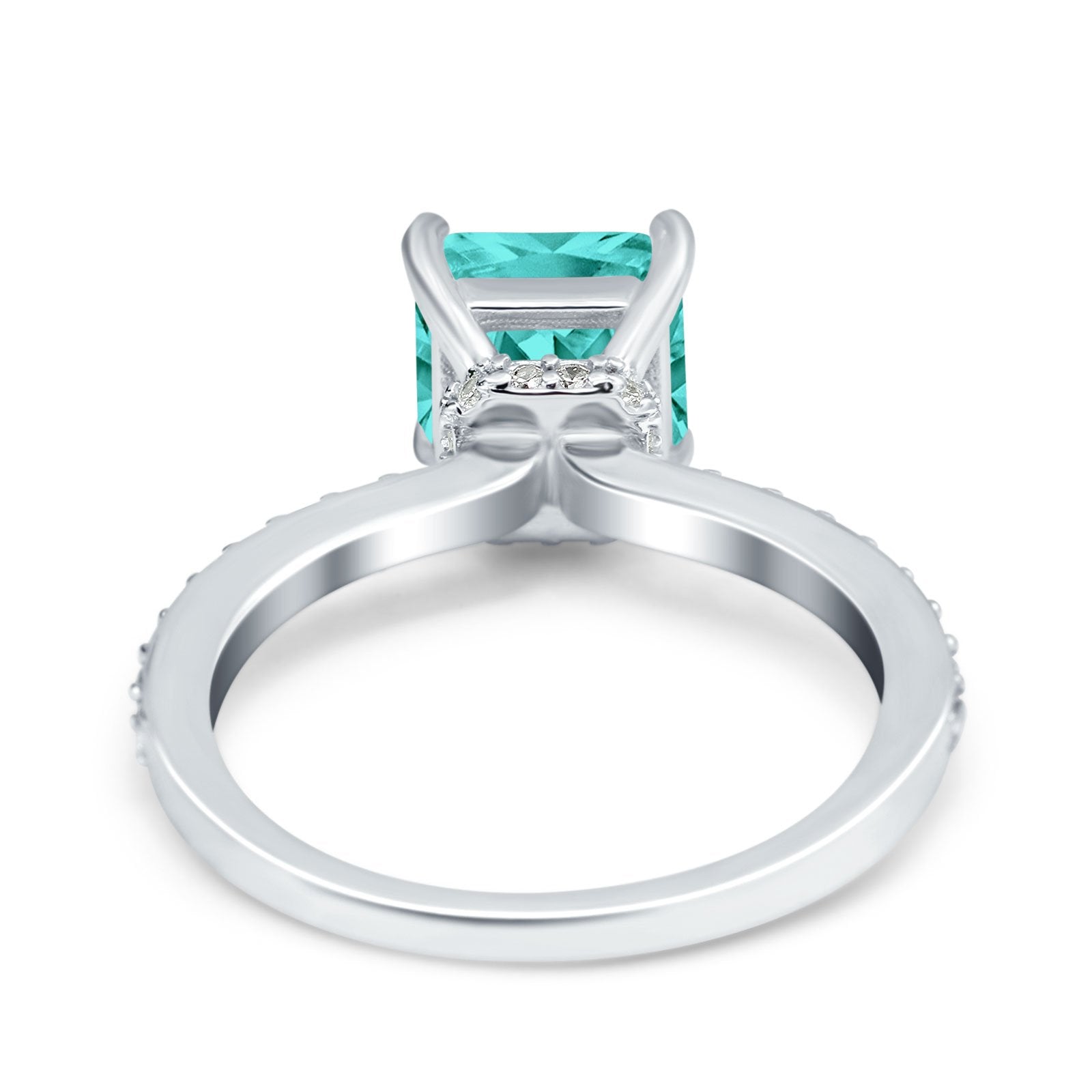Cushion Cut Art Deco Vintage Engagement Wedding Bridal Ring Round Simulated Paraiba Tourmaline CZ 925 Sterling Silver