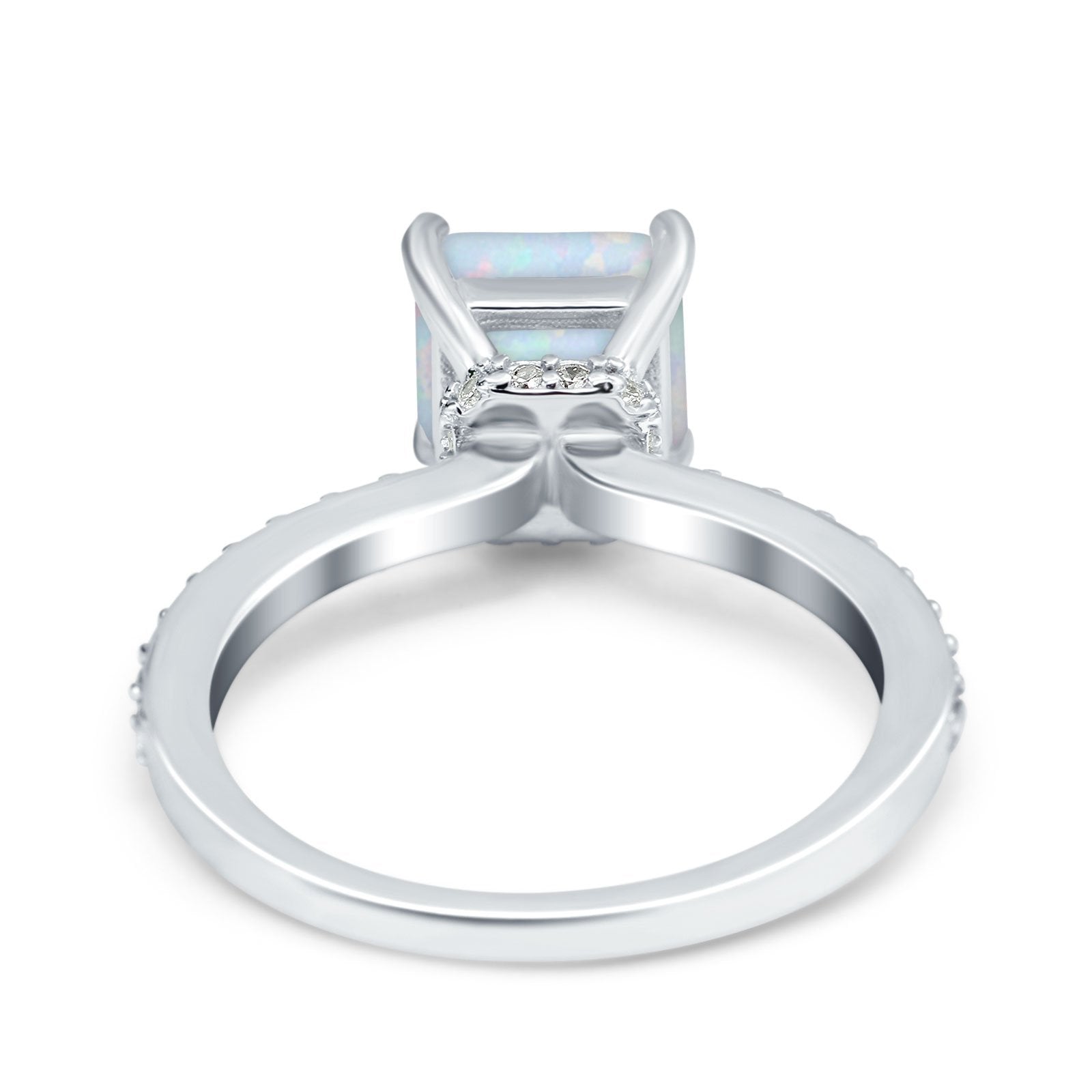 Cushion Cut Art Deco Vintage Engagement Wedding Bridal Ring Round Lab Created White Opal 925 Sterling Silver