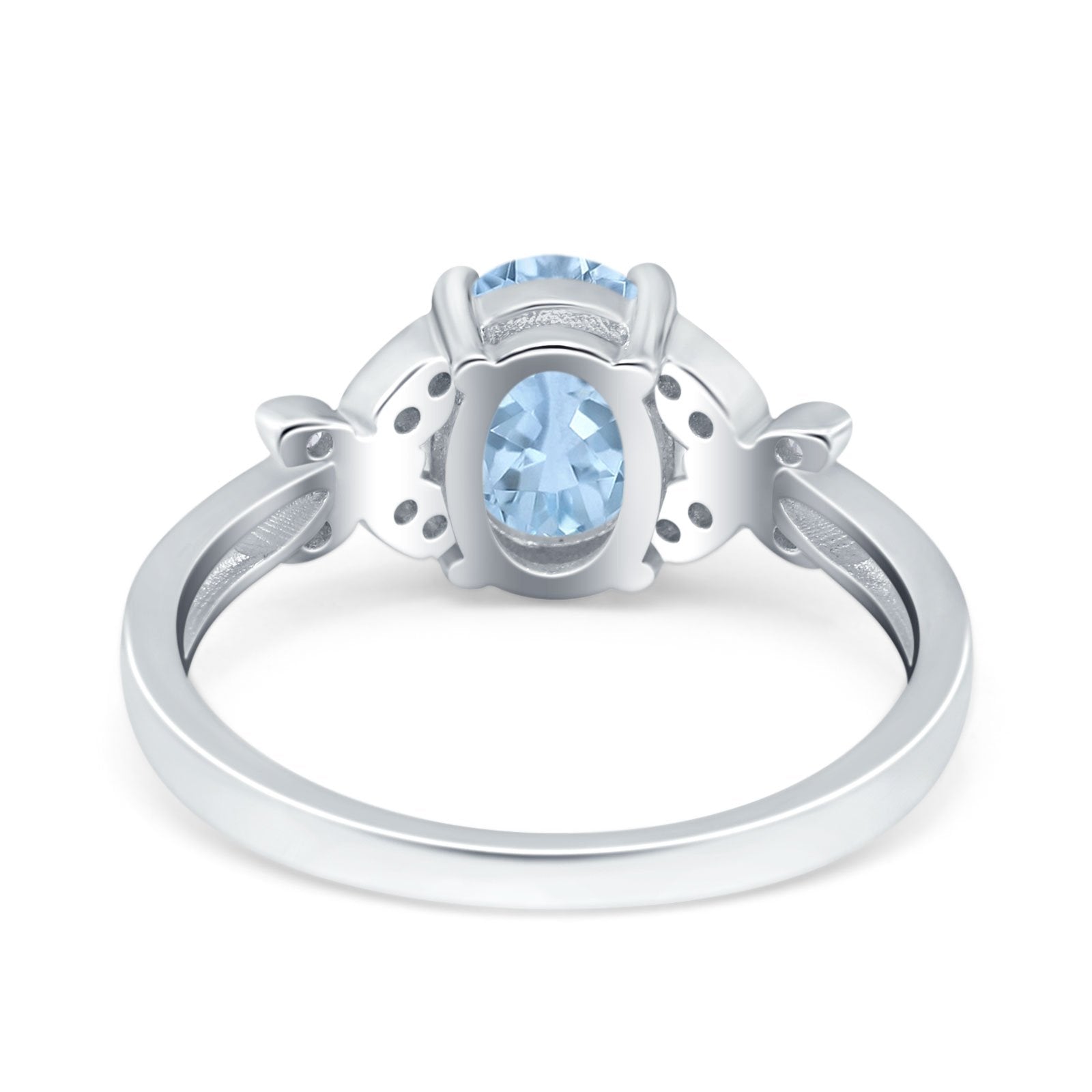 Butterfly Accent Oval Wedding Bridal Ring Simulated Aquamarine CZ 925 Sterling Silver