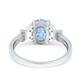 Butterfly Accent Oval Wedding Bridal Ring Simulated Aquamarine CZ 925 Sterling Silver