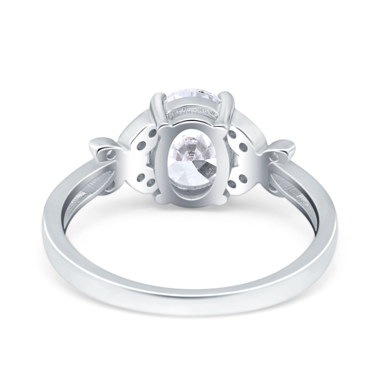 Butterfly Accent Oval Art Deco Engagement Wedding Bridal Ring Round Simulated Cubic Zirconia 925 Sterling Silver