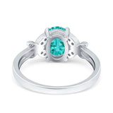 Butterfly Accent Oval Art Deco Engagement Wedding Bridal Ring Round Simulated Paraiba Tourmaline CZ 925 Sterling Silver