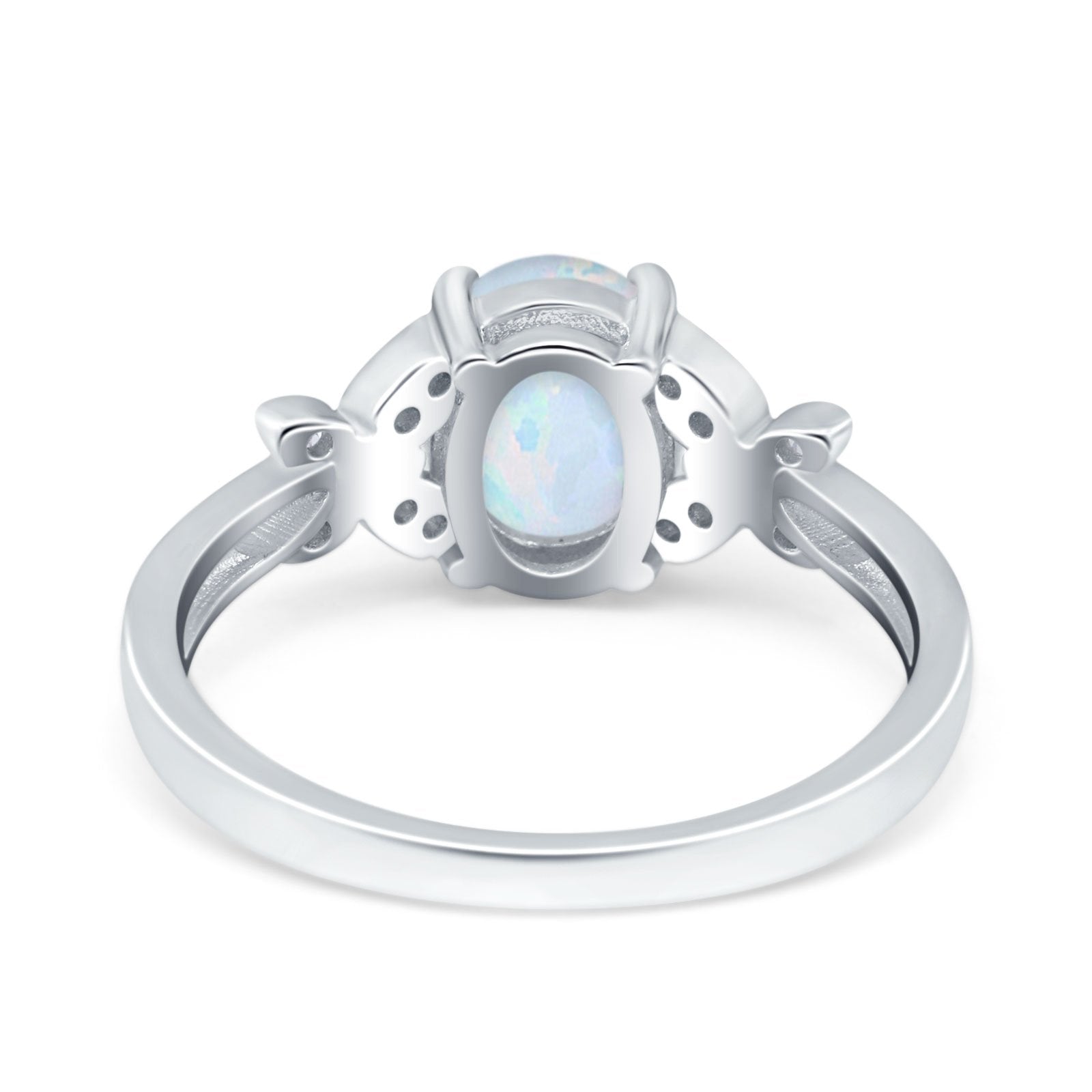 Butterfly Accent Oval Art Deco Engagement Wedding Bridal Ring Round Lab Created White Opal 925 Sterling Silver