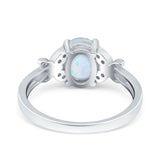 Butterfly Accent Oval Art Deco Engagement Wedding Bridal Ring Round Lab Created White Opal 925 Sterling Silver