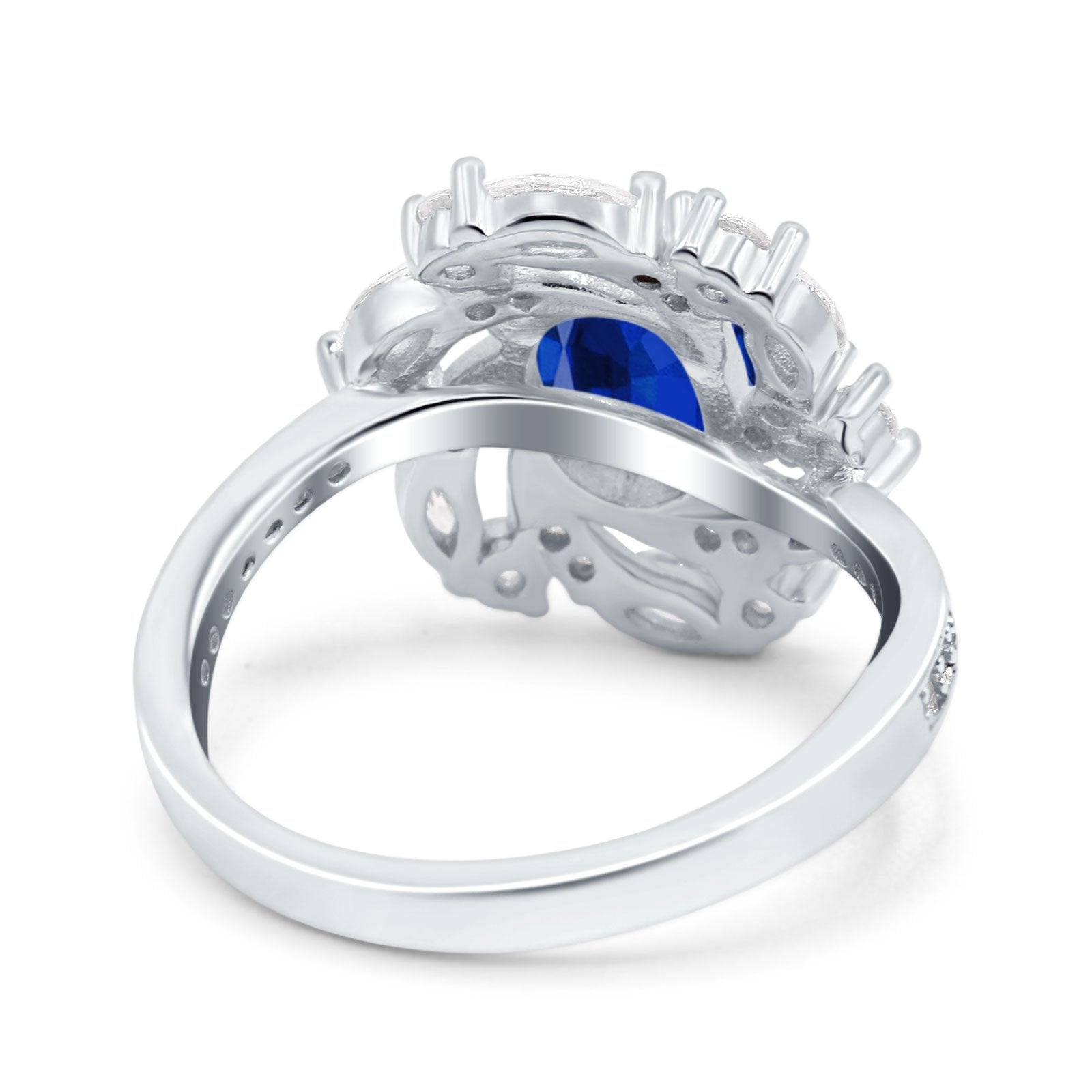 Oval Vintage Art Deco Engagement Ring Simulated Blue Sapphire CZ 925 Sterling Silver