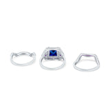 Three Piece Art Deco Princess Cut Wedding Ring Amethyst Simulated Blue Sapphire CZ 925 Sterling Silver