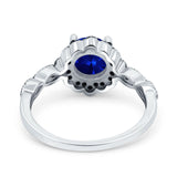 Flower Art Deco Wedding Ring Round Black Simulated Blue Sapphire CZ 925 Sterling Silver