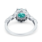 Flower Art Deco Engagement Ring Round Amethyst Simulated Paraiba Tourmaline CZ 925 Sterling Silver