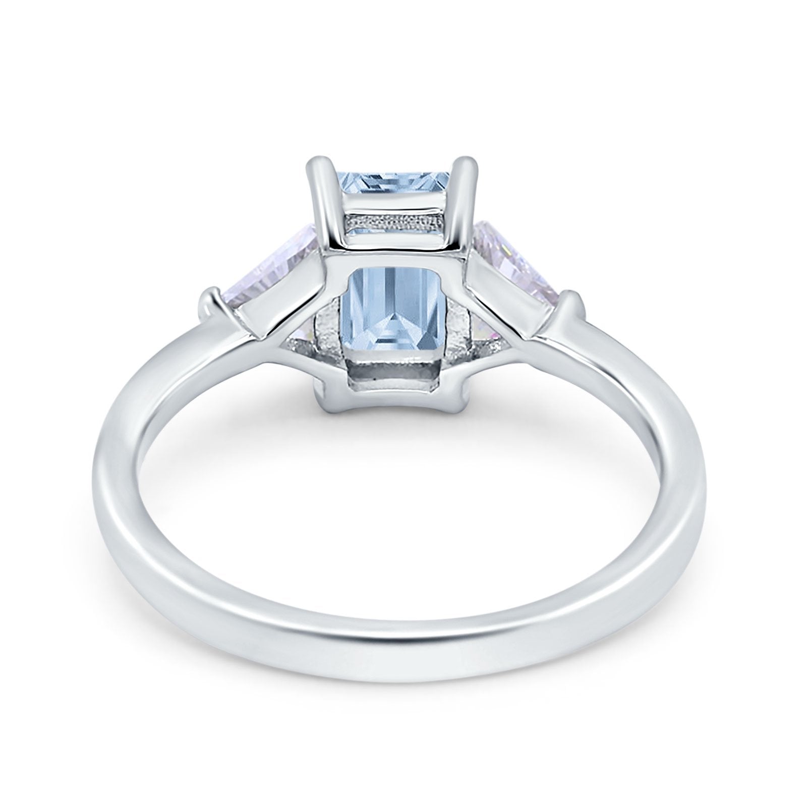 Emerald Cut Art Deco Engagement Ring Simulated Aquamarine CZ 925 Sterling Silver