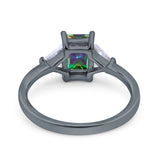 Emerald Cut Art Deco Engagement Ring Black Tone, Simulated Rainbow CZ 925 Sterling Silver